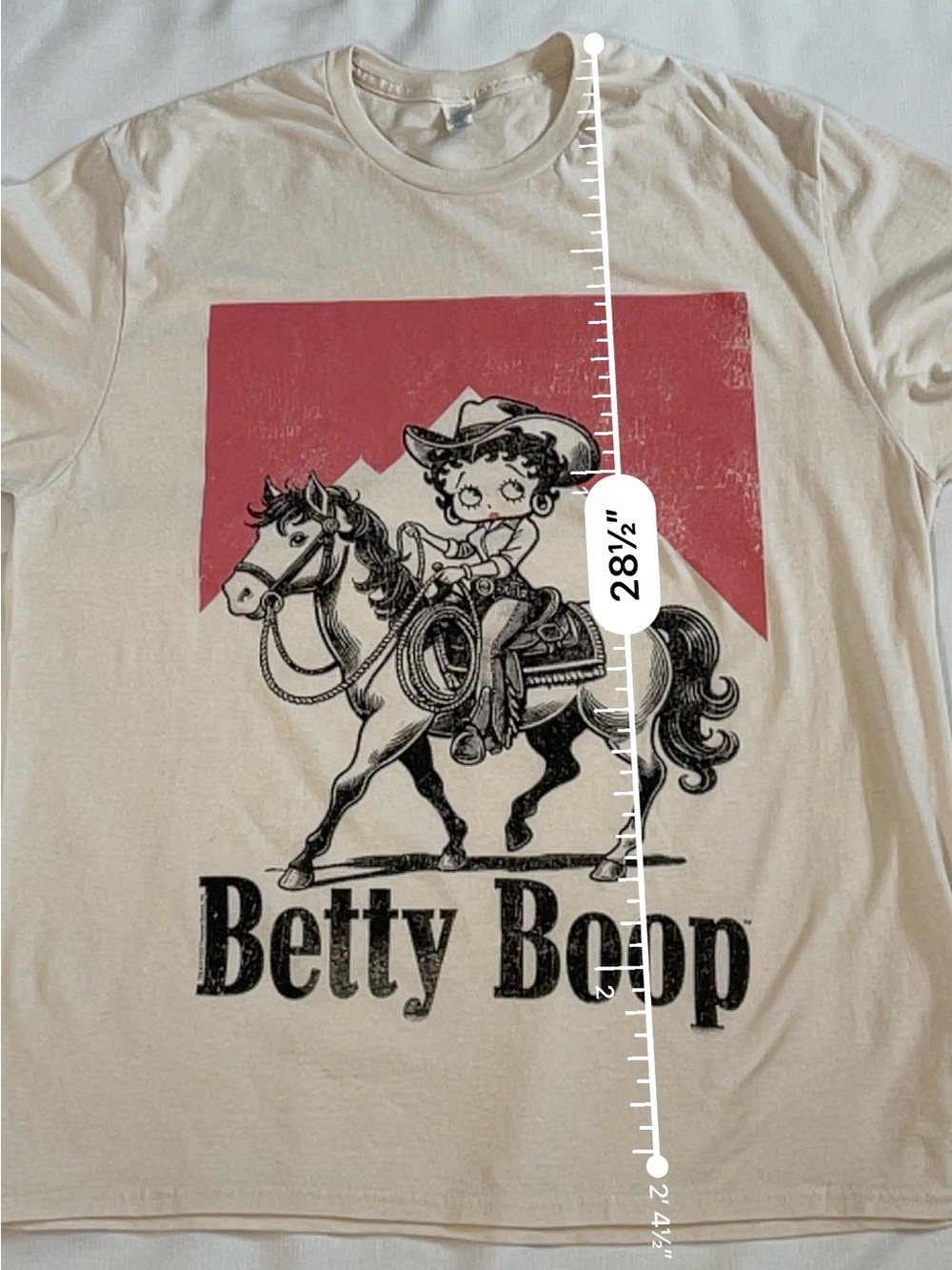 Jerzees Betty Boop Cowgirl Graphic T-Shirt Size XL Cream Western Horse Retro Tee - Picture 8 of 8